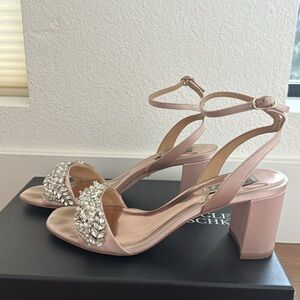 Badgley Mischka Clara Blush Embellished Block Heels